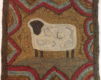 Rug Hooking PATTERN, Primitive Sheep, 18" x 18", P197, Folk Art Sheep Design, DIY Primitive Rug Hooking Pattern