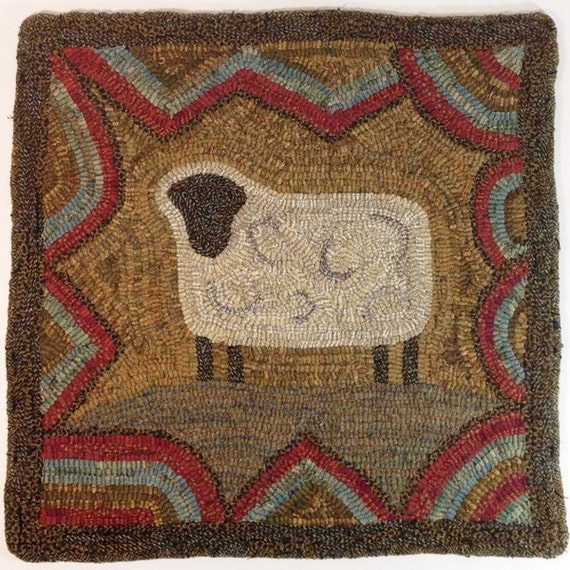 Rug Hooking PATTERN, Primitive Sheep, 18" x 18", P197, Folk Art Sheep Design, DIY Primitive Rug Hooking Pattern