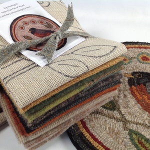 Kit de enganche de alfombras, almohadilla para silla o tapete de mesa Robin de 14" de diámetro, K118, diseño de alfombra primitiva Robin, enganche de alfombras de corte ancho DIY