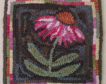 Rug Hooking PATTERN, Coneflower Mat, 8" x 8", P159, DIY Rug Hooking Pattern, Primitive Rug Hooking, Wide cut rug hooking