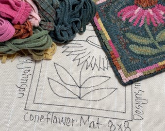 Rug Hooking KIT, Coneflower Mat, 8 x 8, K126, DIY Primitive Rug Hooking Mat, Folk Art Flower