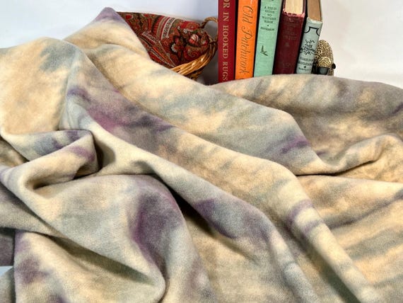 Purple Haze Sky, one yard, hand dyed wool fabric for rug hooking and applique, W721, mottled purple, blue, off white