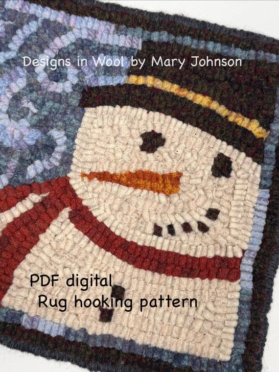 Snowman Mat 8x8, Hooked Rug Pattern by Mary Johnson (Digital Download)