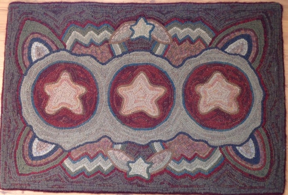 Rug Hooking PATTERN, Primitive Stars,  24" x 36", P106, DIY Primitive Rug Hooking, Wide Cut Rug Hooking