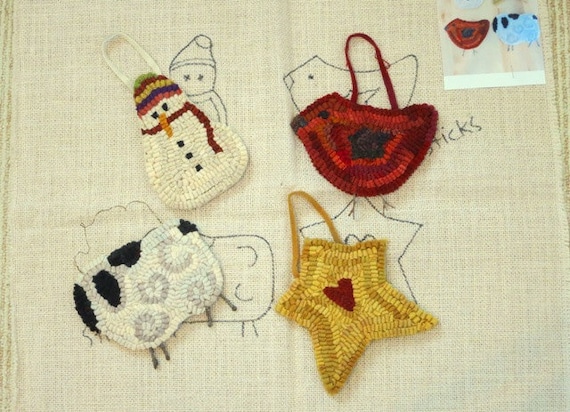 Rug Hooking PATTERN, Christmas Ornaments, P149, Wide Cut Primitive Rug Hooking, DIY Ornaments