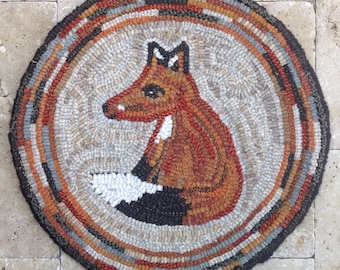 Rug Hooking PATTERN, Woodland Fox Chair Pad or Table Mat, 14" Round, P185, DIY Wide Cut Hooking