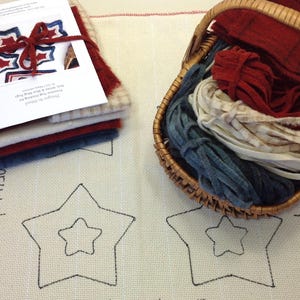 Rug Hooking KIT, Red, White and Blue Mug Rugs, K114, DIY Patriotic Kit, Primitive Rug Hooking, Americana Hooked Stars