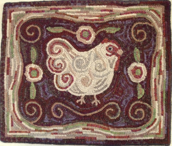 Rug Hooking PATTERN,  Revised Spiral Chicken, 18" x 22", P101, DIY Folk Art Chicken Design