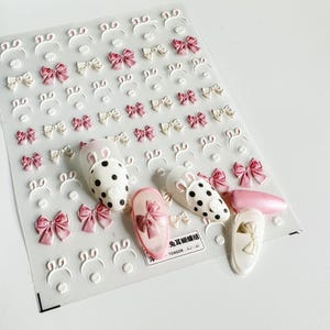 Adesivi per nail art con fiocco 5D: decalcomanie con fiocco rosa e bianco