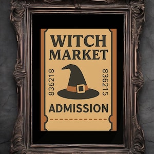 ヴィンテージ ウィッチ マーケット チケット ハロウィン プリント (デジタルダウンロード)