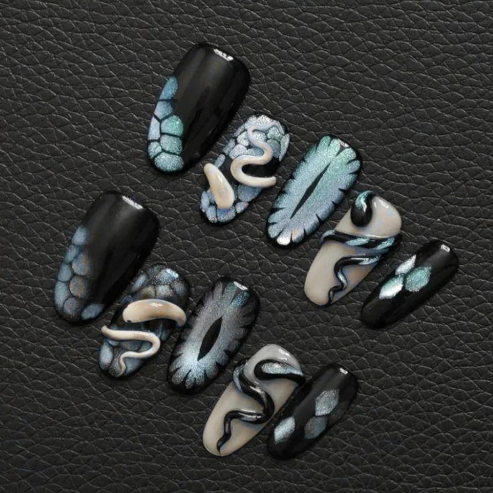 Snake Skin Press on Nails – 3D Snake Nail Art With Iridescent Scales