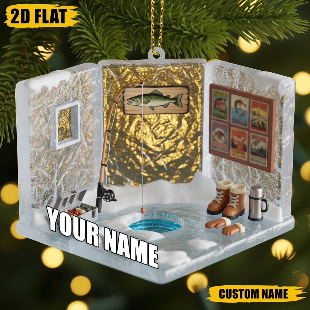 Ice Fishing Room Ornament – Custom Name 2D Flat Acrylic Holiday Gift ...