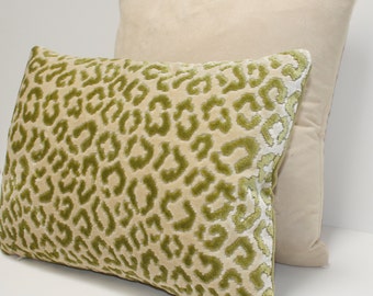 12 x 16” Green Velvet Animal Print Pillow Covers  - Green - Cream - Last One