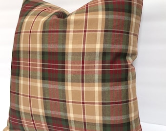 17” Plaid Pillow Covers - Tan Red Green White - Ralph Lauren Holt Plaid - Only 1 this size!!