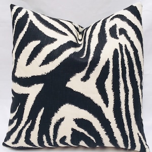 Zebra Pillow Cover - Designer Pillow - 17&quot; - Black -White - Fine Linen