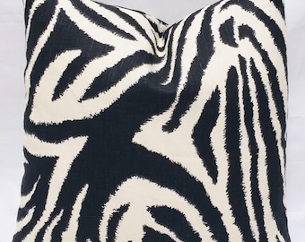 17” Zebra Pillow Covers - Linen Animal Print Designer Pillow - Black and White