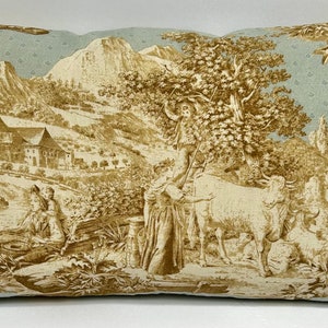 12” x 22” French Country Toile Pillow Cover - Pastoral Toile - Blue - Cream - Brown