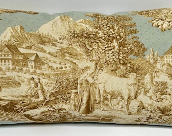 12 x 22” French Country Toile Pillow Covers - Pastoral Toile - Blue - Cream - Brown