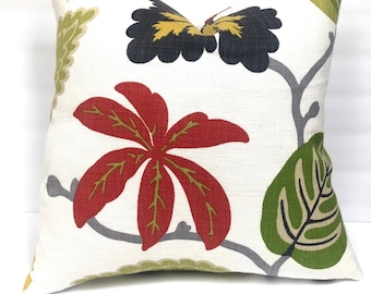 18” Floral Pillow Covers - Red Green Black  Gold - Flowers Leaves - RM Coco Tangle Carnival