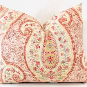 Designer Pillow Cover - Ralph Lauren Home Fabric - Stepping Stone Paisley - Red Earth - Beige - Red - Blue - Yellow