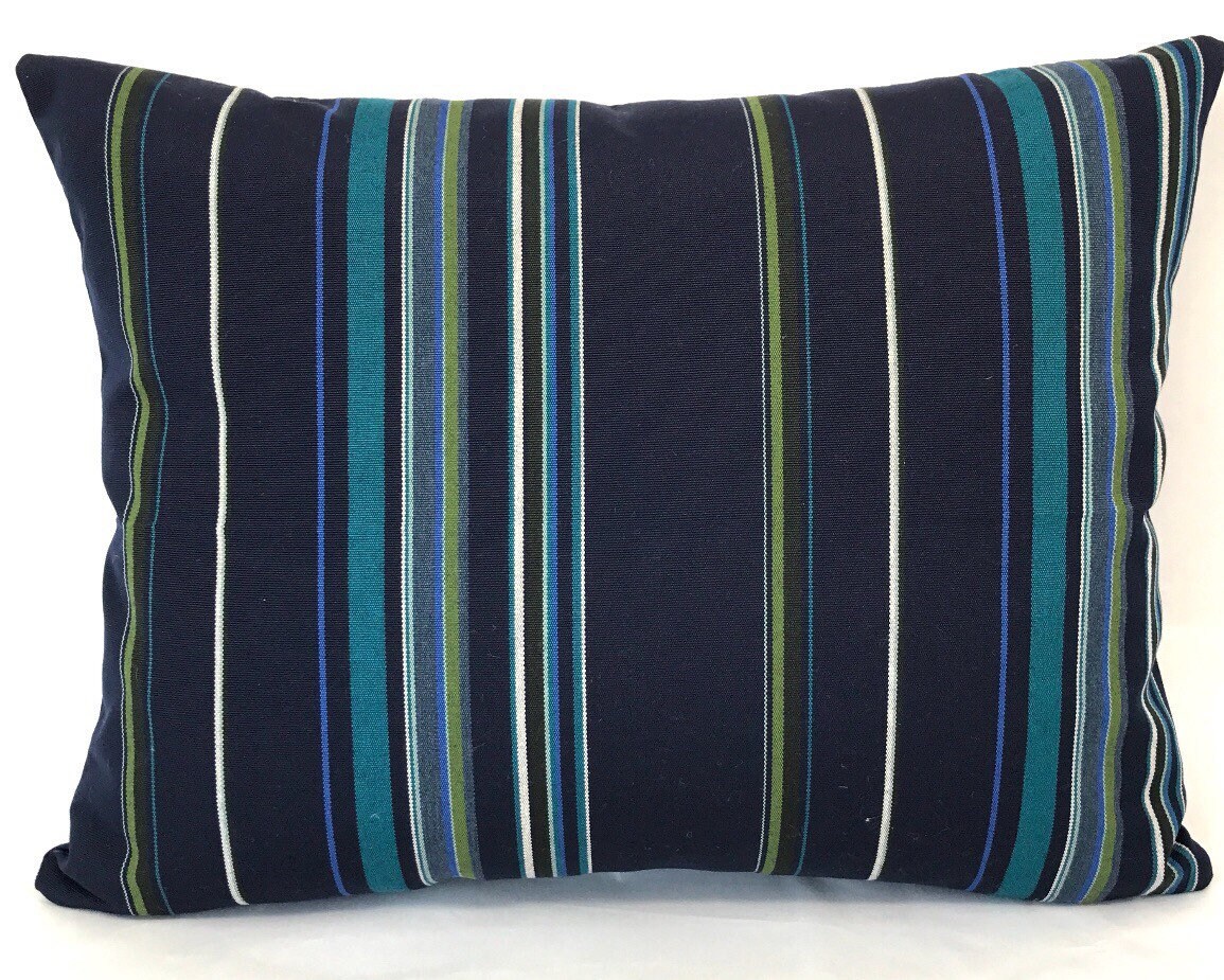 Sunbrella Pillow Cover Stanton Lagoon Stripe Navy Green White Blue