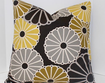 16 x 20” Designer Floral Pillow Covers - Parasols - Gray - Grey - Gold - Chartreuse - Charcoal