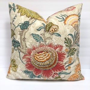 Designer Pillow Cover Red and Gold Pillow Cover Jacobean Floral Style  Eurosham Accent Cushion Throw Pillow Sofa Pillows 18x18 24x24 ZULA 