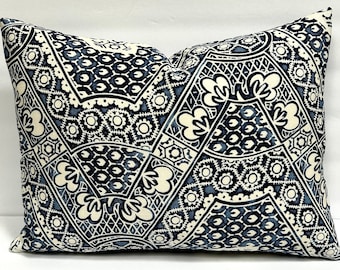 Blue and White Pillow Covers - Lumbar Throw Pillows - Ralph Lauren Avignon Batik Porcelain - Block Print - 13x17”