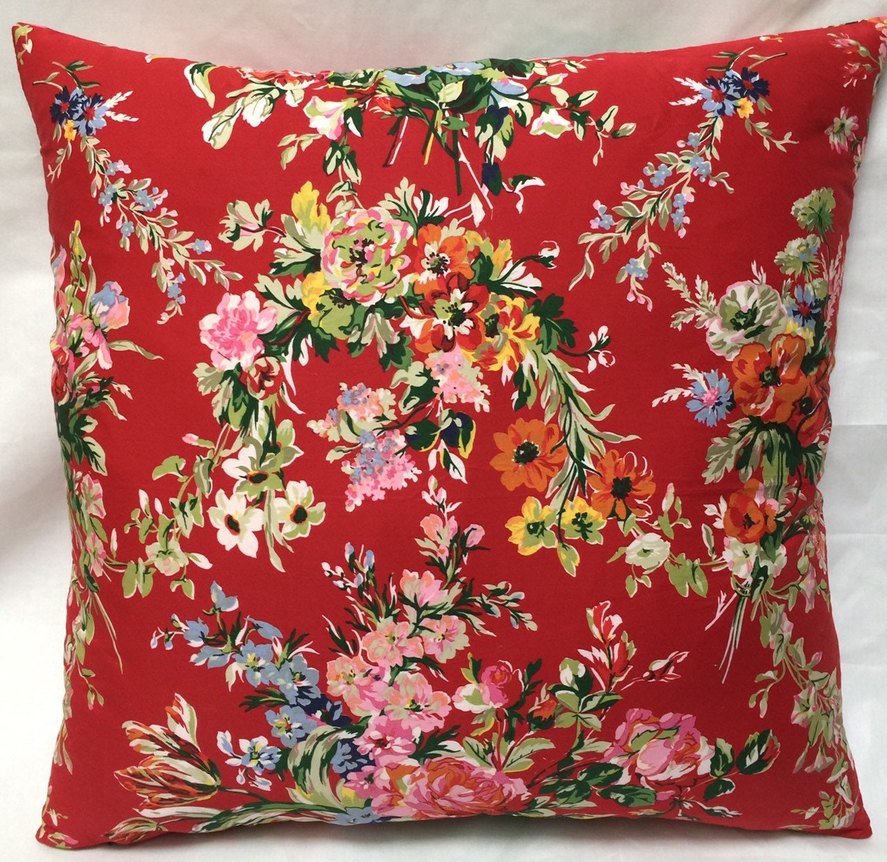 Ralph Lauren Red Floral Pillow Cover Discontinued Belle Harbor Red Floral 20 Red Blue Yellow Pink Green White Etsy
