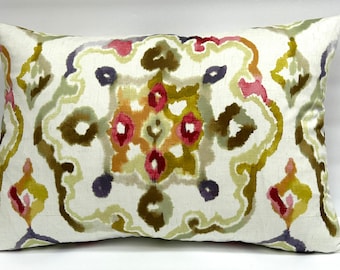 14 x 20” Abstract Watercolor Pillow Covers - Shades of Green Red Brown - Off-white background