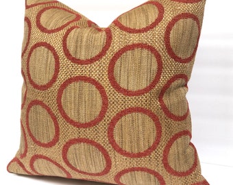 16 or 18” Rust Pillow Covers - Geometric Circles - Rust - Tan - Brown
