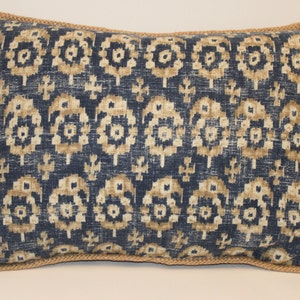 17” Blue Tan and White Pillow Cover - Antora Paisley - Slate - Ralph Lauren - Blue - Cream - Tan - Jute Trim