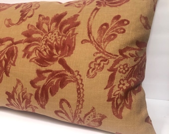 12 x 20” Red Floral Damask Pillow Covers - Red Brown Jacobean Toile - Jaclyn Smith