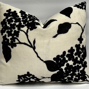 14 x 20” Black Embroidery Flowers - Linen Pillow Cover - Cream Linen - 12 x 15” also available