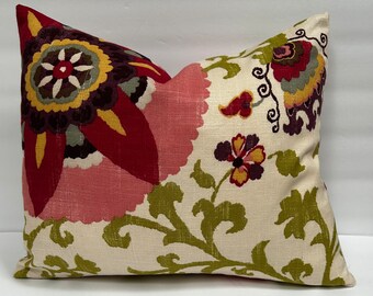 17 1/2” Suzanni Pillow Covers - Duralee Silsila - Cherry Blossom - Pink - Burgundy - Green - Gold - Ivory