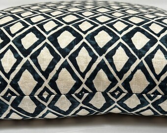 16” Blue Linen Pillow Covers - Nate Berkus - Geometric Blue Beige Linen - El Toro Aegean - Blue - Beige - 3 sizes