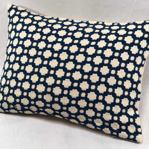 Schumacher Fabric Betwixt - 12 x 16” - Designer Pillow Cover - Navy - Ivory