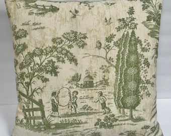 Green and Cream Toile Pillow Cover - Brunschwig & Fils Designer Pillow - 2 sizes