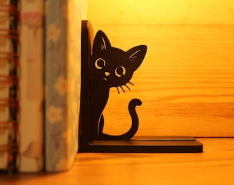 Sujetalibros de gato negro impreso en 3D: decoración moderna para estanterías