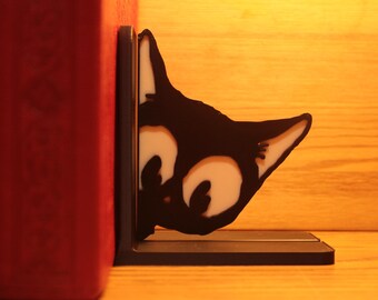 Sujetalibros de gato blanco y negro impreso en 3D: soporte para libros con animales que miran fijamente