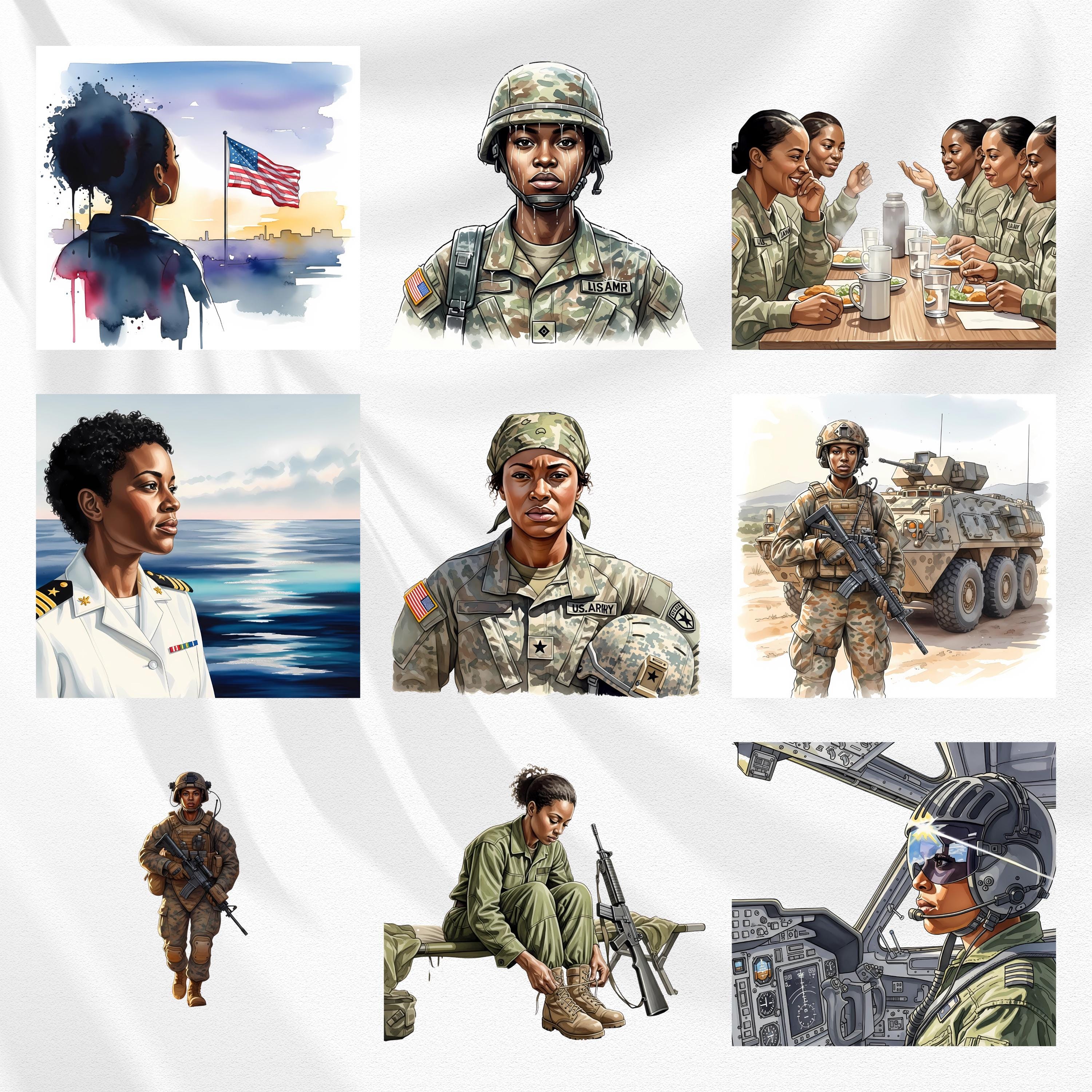 Watercolor African American Women Veterans Illustrations (PNG Digital ...