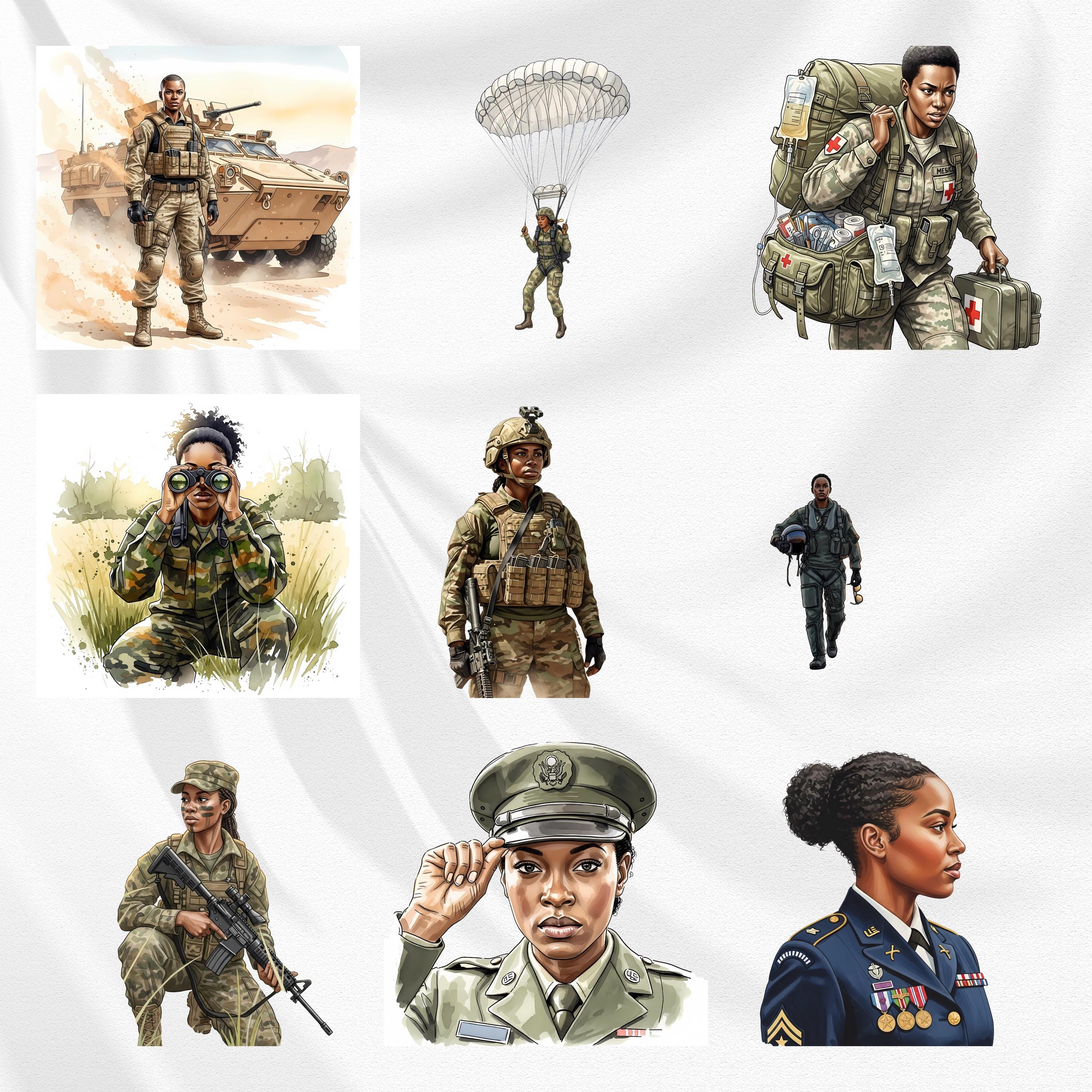 Watercolor African American Women Veterans Illustrations (PNG Digital ...