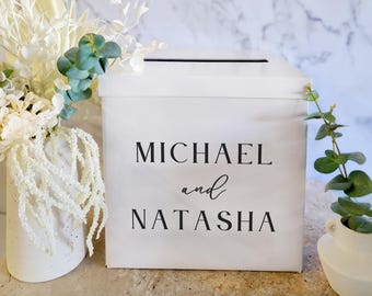 Caixa de Desejos Personalizada em Papelão Branco • Nomes Personalizados • Porta-Cartões, Envelopes, Presentes e Lembrancinhas de Casamento