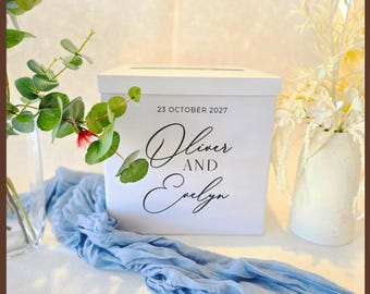 Caixa para Cartões de Casamento Personalizada em Formato de Poço dos Desejos, Cofrinho Dobrável de 30 cm, Nome e Data Personalizados, Decoração de Recepção em Branco, Dourado, Rosa e Preto