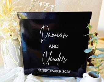 Caixa para Cartões de Casamento Personalizada em Formato de Poço dos Desejos, Porta-Dinheiro Dobrável, Nomes Personalizados 2026, Decoração para Festa de Casamento em Destino