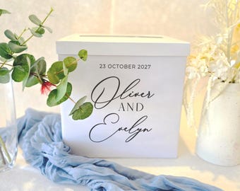 Caixa para Cartões de Casamento Personalizada em Formato de Poço dos Desejos, Cofrinho Dobrável de 30 cm, Nome e Data Personalizados, Decoração de Recepção em Branco, Dourado, Rosa e Preto