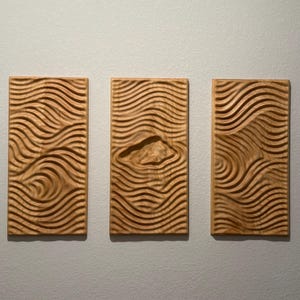 Modern Organic Wood Sculpture Set | CNC Carved Wave Wall Art ...