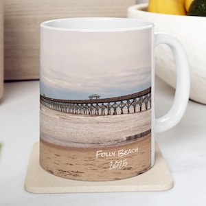 Tazza da caffè Folly Beach Pier - Tazza in ceramica con motivo costiero della Carolina del Sud
