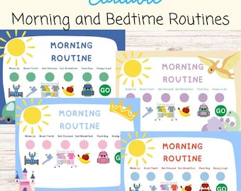 Kids' Morning & Bedtime Routine Charts: Visual Schedule, Fun Themes (Instant Download)