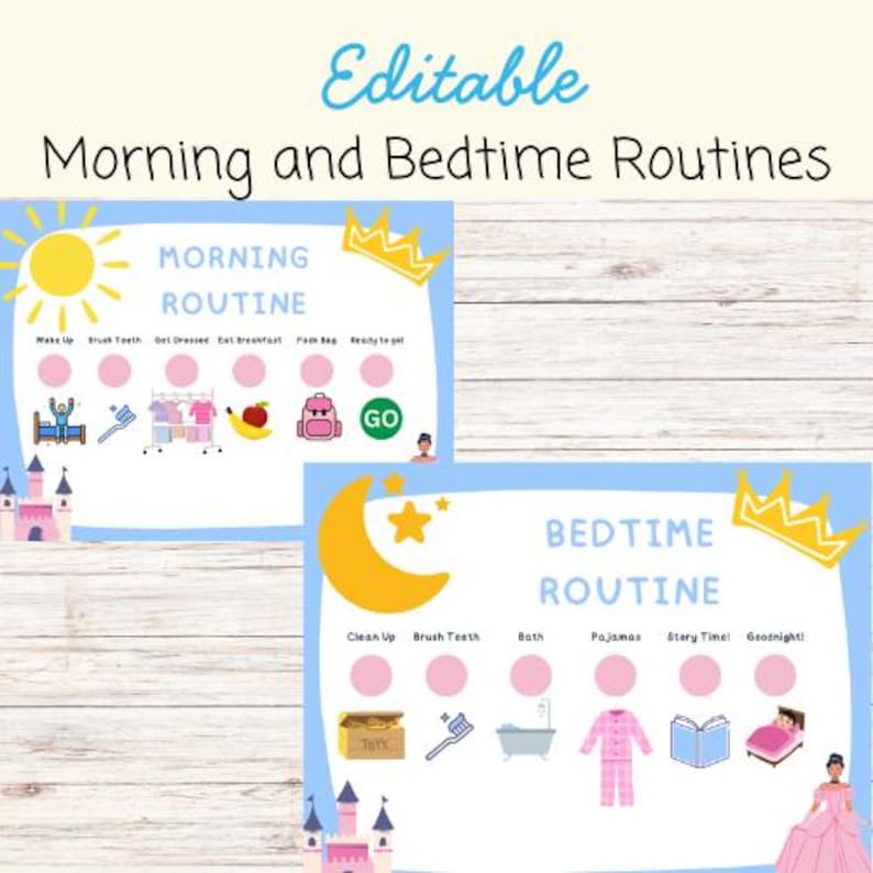 Kids' Morning & Bedtime Routine Charts: Visual Schedule, Fun Themes ...